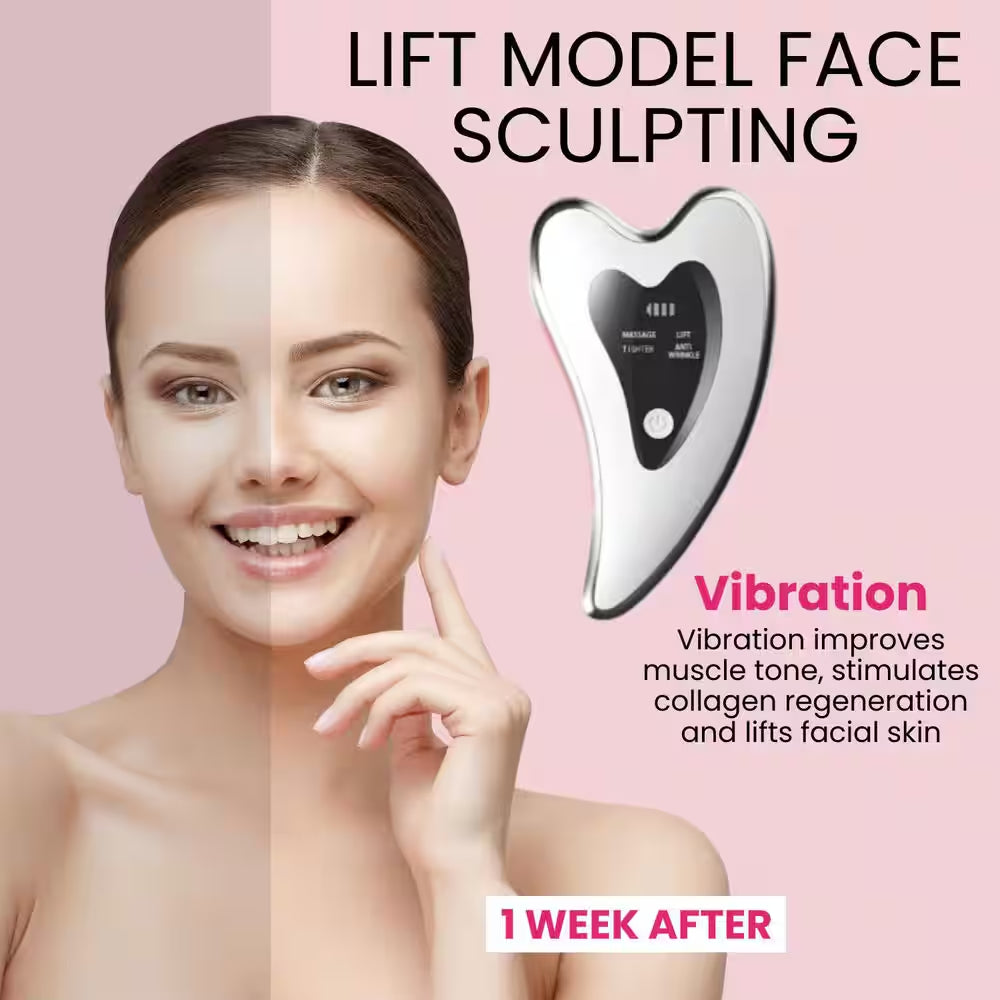 4-In-1 Electric Gua Sha Facial and Face Sculpting Tool/Lift Device Heated, Vibration, Light Massager for Anti-Aging