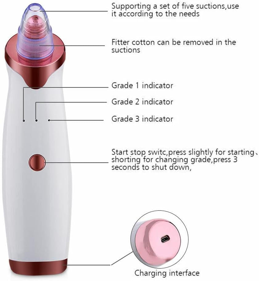 2-4 Pack Electric Blackhead Comedone Remover Pore Vacuum Cleaner Rechargeable (White, 2 Pack)