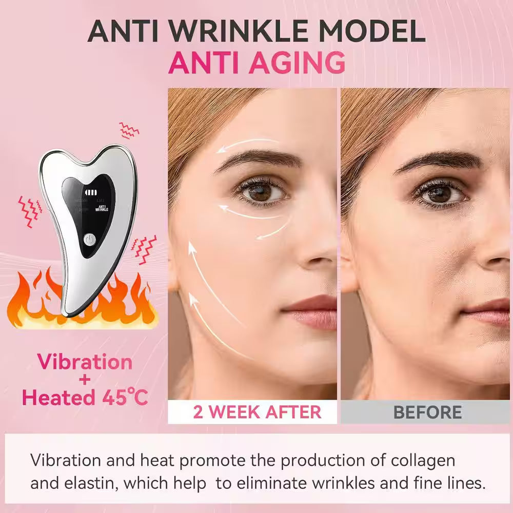 4-In-1 Electric Gua Sha Facial and Face Sculpting Tool/Lift Device Heated, Vibration, Light Massager for Anti-Aging