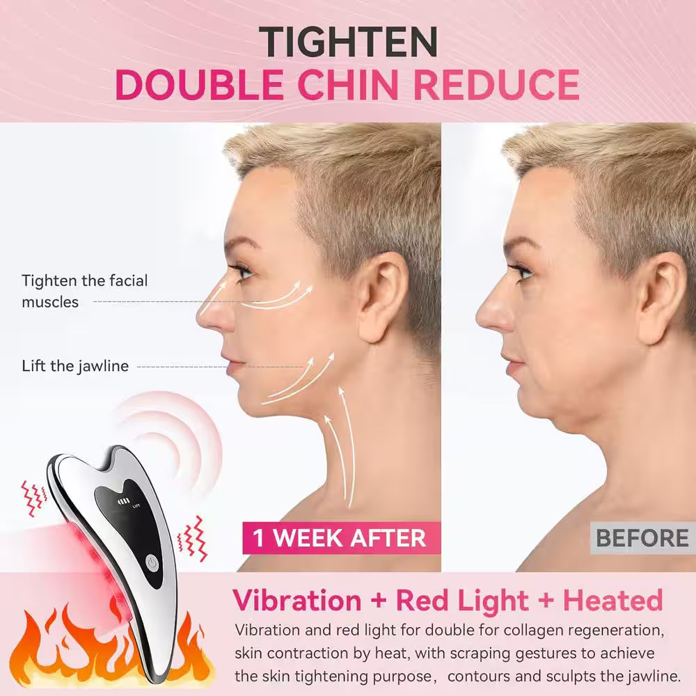 4-In-1 Electric Gua Sha Facial and Face Sculpting Tool/Lift Device Heated, Vibration, Light Massager for Anti-Aging